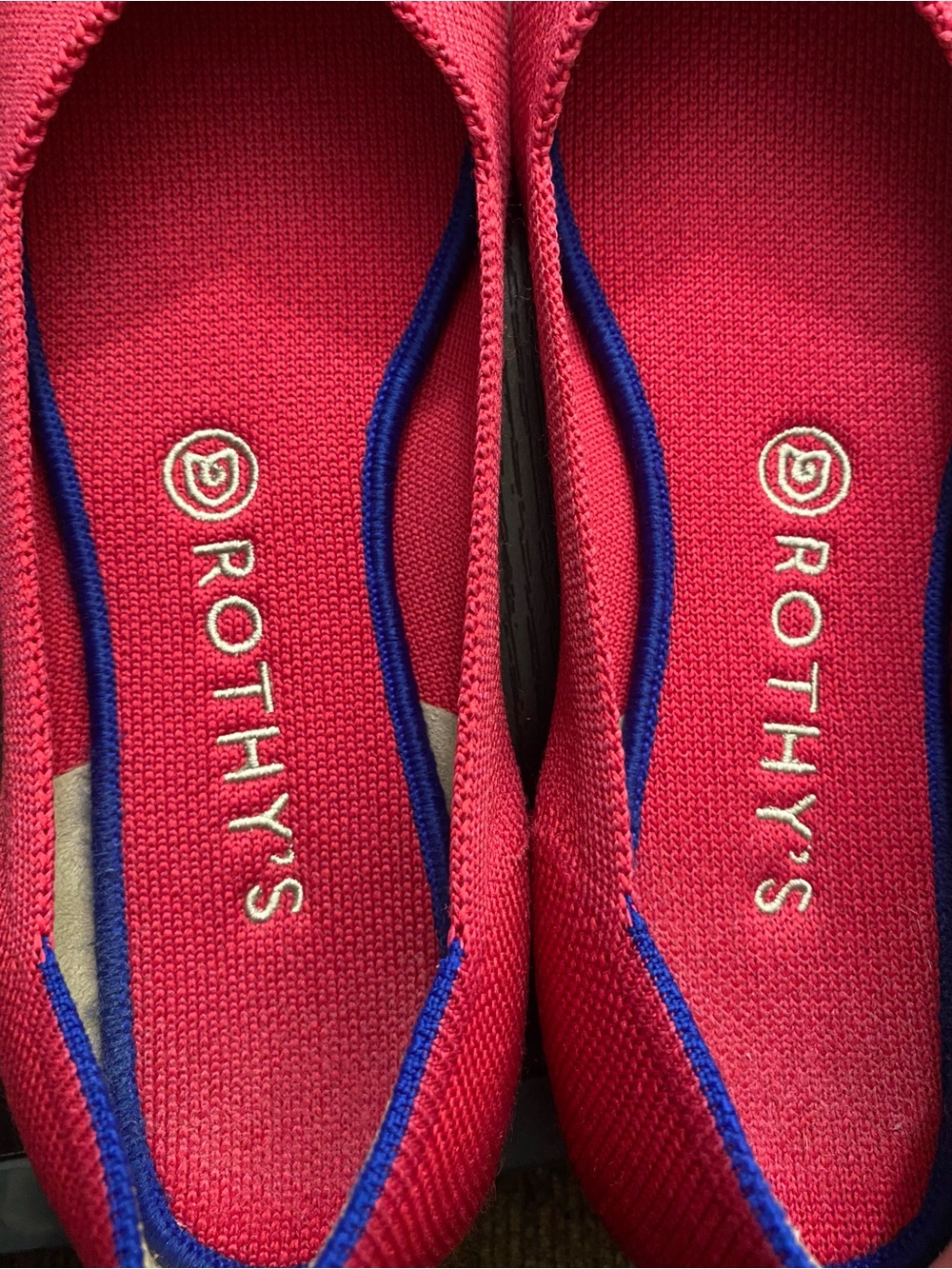 Rothy's Bright Pink Knit V-Cut Flats with Blue Trim - Picture 12 of 12
